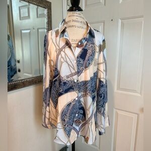 Long Button Down Print Top